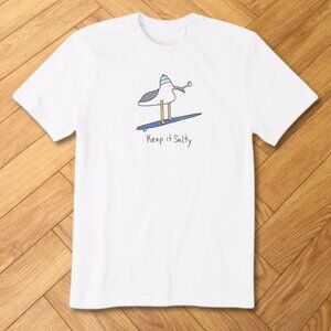 Keep It Salty Seagull Surfing Graphic T-Shirt White